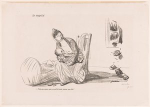 Vrouw geeft borstvoeding terwijl de ruiten springen door Jean Louis Forain