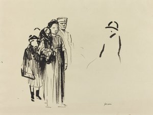 Vrouw en twee kinderen met Duitse soldaten, ca. 1914-1919
