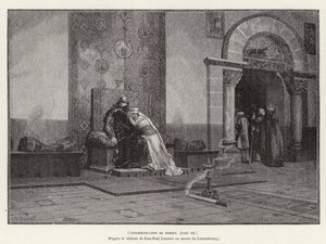 Excommunicatie van Koning Robert II van Frankrijk door Paus Gregorius V voor het trouwen met Bertha van Bourgondië, zijn nicht, 998 door Jean Louis Hamon
