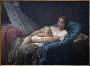De jonge moeder. Schilderij door Jean Louis Hamon