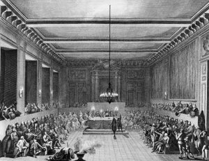 Franse Revolutie: De gemeente Parijs verleende het Engelse staatsburgerschap aan Christopher John Williams Nesham op 15 januari 1790. Gravure door Berthaut naar Prieur. Parijs, Bibliotheek van het Instituut voor Geschiedenis van de Revolutie. door Jean Louis II (after) Prieur