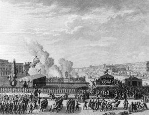 Franse Revolutie: Vrijwilligers op Pont Neuf in Parijs, 22 juli