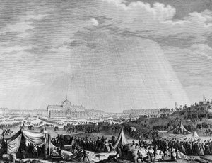 Franse Revolutie: Werken van het Champs de Mars in Parijs voor het feest van de Federatie op 14 juli