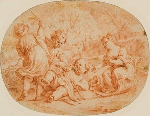 Allegorische scène met ruziënde kinderen door Jean Marc Nattier