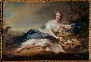 Portret van Madame Henriette van Frankrijk (1727-1752) als Flora, dochter van Lodewijk XV Schilderij door Jean Marc (Jean-Marc) Nattier (1685-1766) 1742 Zon 0,96x1,51 m door Jean Marc Nattier