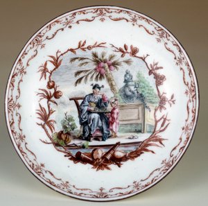 Porseleinen bord met een Chinese schaakscène door Jean Michel Liotard