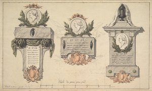 Drie ontwerpen voor een grafmonument of epitaaf, ca. 1770-90