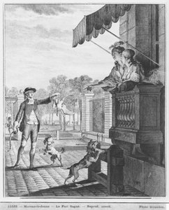 Een weddenschap aangaan, gegraveerd door Camligue (fl.1785) c.1777
