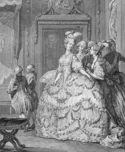 De hofdame van de koningin, gegraveerd door P.A. Martini