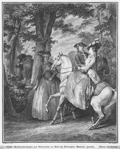 De ontmoeting in het Bois de Boulogne, gegraveerd door Heinrich Guttenberg (1749-1818) c.1777