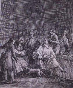 De kleedkamer van de heer, gegraveerd door P.A. Martini (1739-97)