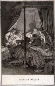 Castratie van Pierre Abélard of Pierre Abailard Franse filosoof en theoloog (1079 tot 1142). gravure door Moreau