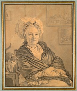 Zittende Vrouw met een Kat door Jean Michel the Younger Moreau
