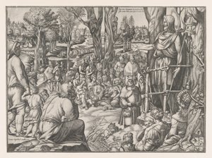 St. Johannes predikend in de woestijn door Jean Mignon