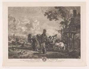 Ruiters bij een hoefsmid