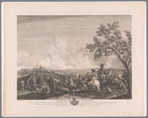 Soldaten en aanvoerders in een legerkamp door Jean Moyreau