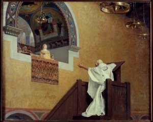 Sint Johannes Chrysostomus (349-407) en de keizerin Eudoxia (? 404). De patriarch verwijt de westerse keizerin Eudoxia (Eudoxia Aelia) haar luxe en liefde voor pracht.