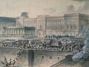 De Aankomst van Lodewijk XVI (1754-93) voor het Louvre, 17 juli 1789 door Jean Pierre Houel