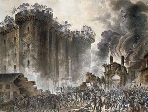 De Bestorming van de Bastille op 14 juli 1789, ca. 1789 door Jean Pierre Laurent Houel