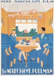 Reclameposter voor de London naar Vichy Pullman-express trein