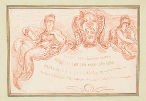 Plafonddetail met twee zittende figuren en wapenschild