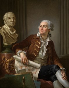 Portret van man met buste van Denis Diderot door Jean Simon Berthelemy