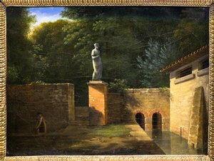 Het standbeeld of interieur van een park (olieverf op doek)