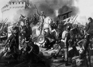 Graaf Eudes (Odon) (860 - 898) verdedigt Parijs tegen de Noormannen in 886, schilderij door Jean Victor Schnetz (1787-1870) door Jean Victor Schnetz