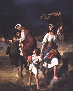 Romeinse boeren vluchten voor de overstroming van de Tiber door Jean Victor Schnetz