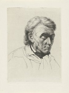 Portret van een oude man met gesloten ogen