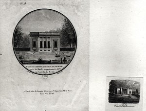 Uitzicht op een paviljoen in Louveciennes gebouwd door Claude-Nicolas Ledoux voor Madame du Barry door Jean Testard