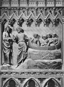Kathedraal, interieur, koorscherm, Jezus Christus verschijnt op het Meer van Tiberias, de wonderbaarlijke visvangst, ca. 1340-51
