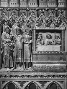 Kathedraal, interieur, koorscherm, Jezus Christus verschijnt aan twee discipelen op de weg naar Emmaüs, het Avondmaal in Emmaüs, ca. 1340-51