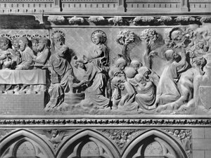 Kathedraal, interieur, koorscherm, Laatste Avondmaal, Jezus Christus wast de voeten van de apostelen, Christus in de Hof van Olijven, ca. 1340-51