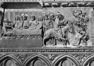 Kathedraal, interieur, koorscherm, Bruiloft te Kana, Intocht van Christus in Jeruzalem, ca. 1340-51