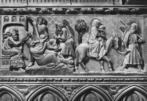 Kathedraal, interieur, koorscherm, Kindermoord en Vlucht naar Egypte, ca. 1340-51