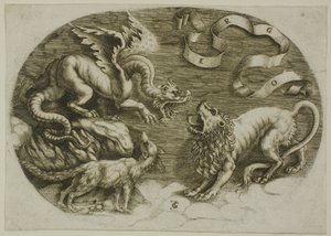 Leeuw, draak en vos door Jean de Gourmont