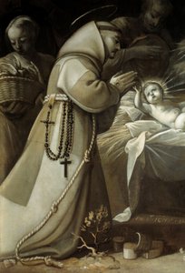 Aanbidding van de herders Een monnik die bidt voor het kind Jezus. Schilderij door Jean de Saint Igny door Jean de Saint Igny