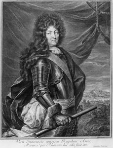 Portret van Lodewijk XIV (1638-1715) gegraveerd door Gerard Edelinck (1640-1707)