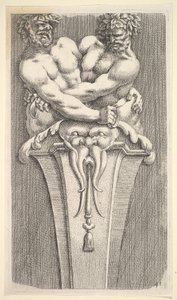 Ontwerp voor een term met twee Bacchische figuren, uit: Curieuses recherches de plusieurs beaus ..., 1645 door Jean le Pautre