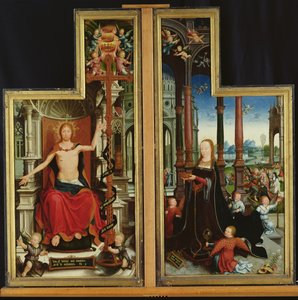 Polyptiek van de Verheerlijking van de Heilige Drie-eenheid, panelen die Christus op de Troon en de Maagd afbeelden, 1509-15