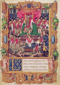 Henri II zit een kapittelvergadering van de Franse ridderorde van Saint-Michel voor door Jean the Elder Cousin