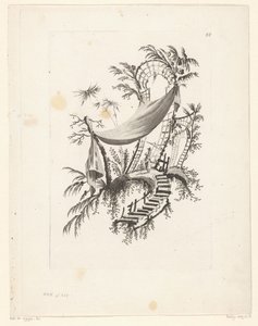 Figuur met parasol onder tent