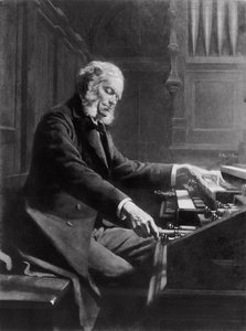 Cesar Franck aan de console van het orgel in de St. Clotilde Basiliek, Parijs, 1885