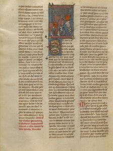Gauvain en Blioberis ontmoeten een ridder met een rood schild door Jeanne de Montbaston