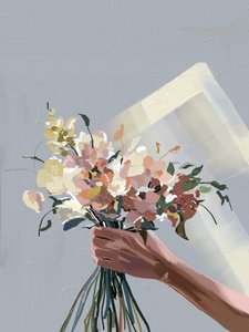 Hand met pastelkleurige bloemen