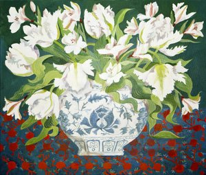 Witte dubbele tulpen en alstroemeria
