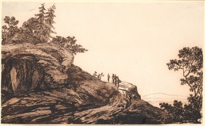 Berglandschap met Mensen en Ezels op een Weg