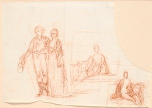 Compositie schets voor het Ryberg familieportret; rechts schets voor een zittende vrouwenfiguur