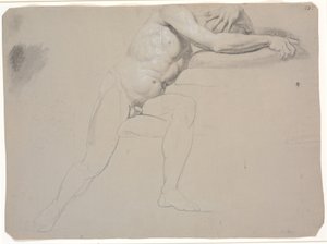 Model zittend, met hoofd en armen gesteund op kussens; niet afgetekend door Jens Juel